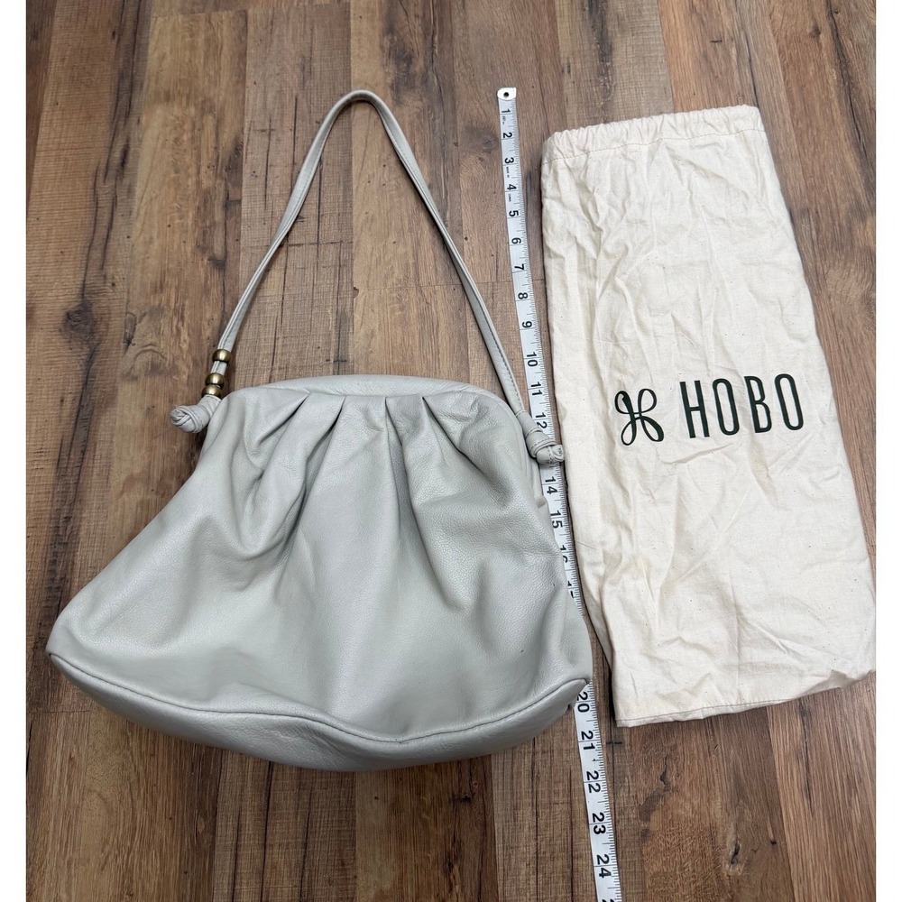HOBO International Gray Leather Pleated Shoulder Bag Slouchy Purse Dust Bag - Picture 6 of 9